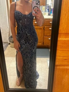 Windsor Navy Sequin Evening Dress